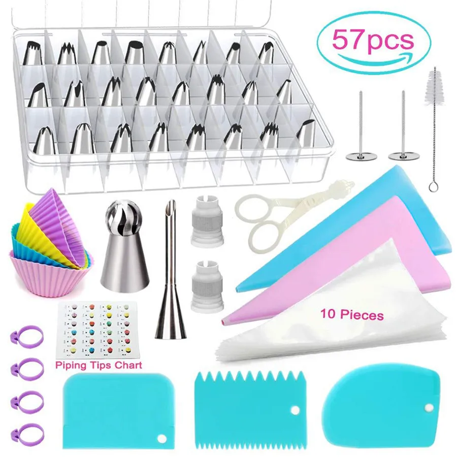 

57 Pcs/Set Pastry Bag Tips Pastry Bags +26 Nozzle Silicone Muffin Cup Cake Decorating Tools Baking decoration accessories