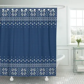 

Knitted Copyspace Blue and White Sweater Pattern for Christmas Bathroom Curtain Waterproof Polyester Fabric 72 x 78 inches Set