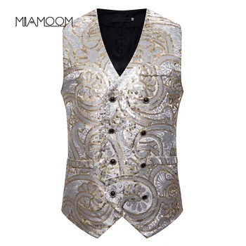 

MIAMOOM Business Vest Waistcoat Men's Stage Costumes Sequined Vest Studio Photo Host Singer Vest