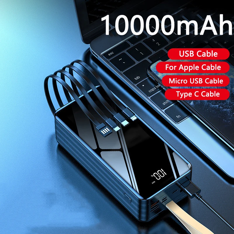 

Portable Power Bank Built in Cable, External Battery Charger Powerbank for iPhone 15 Xiaomi Powerbank with Flashlight 100000mAh