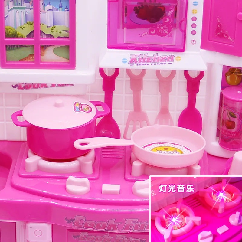

Children Play House Kitchen Set Tableware Taiwan Toy with Light And Voice Model Cooking 3-5-6-Year-Old GIRL'S Toy