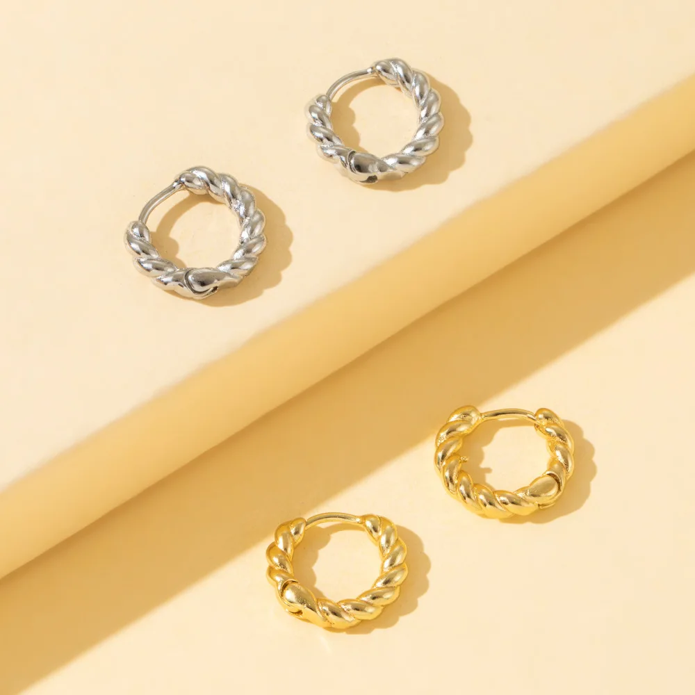 Copper Twisted Hoop Earring Silver Color Anti Allergy Jewelry Earing