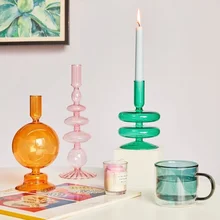 

Taper Candle Holders Glass Candle Holders for Home Wedding Room Decoration Party Glass Vase Table Bookshelf