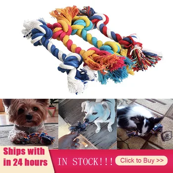 

1pc Bone Shape Pet Dog Toy Rope Double Knot Cotton Braided Interactive Training Puppy Chew Toy Cleaning Tooth Toy Random Color