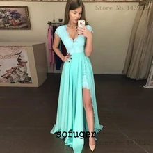 

Mint Girl Chiffon V Neck High Slit Evening Dresses Prom Long Arabic Special Occasion Robe De Soiree Plus