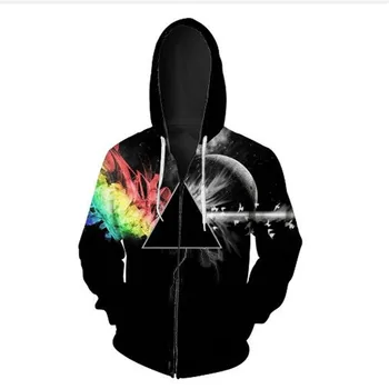 

Spring autumn new 3D geometric print men's cardigan hooded sweater tide European and American zipper male jacket coat