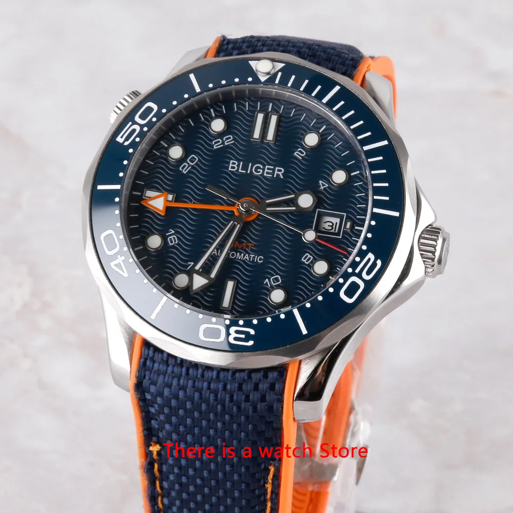

Bliger 41mm Automatic Mechanical Mens Watch GMT Movement Luxury Luminous Waterproof Calendar Sapphire Glass Wristwatch Men