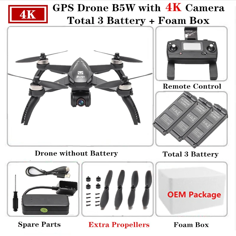 MJX Bugs 5W B5W gps Дрон 4K бесщеточный RC Квадрокоптер с 5G Wifi FPV камерой автоматический возврат Профессиональный Дрон VS H117S Zino Дрон - Цвет: Black-Foam Box-3
