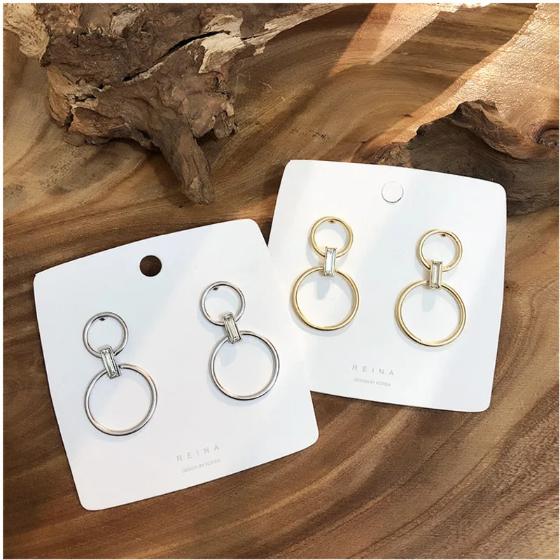 

Matte Metal Gold And Silver Zircon Dangle Earrings For Women Round Wedding Party Vintage Earring Female Bohemian Jewellery