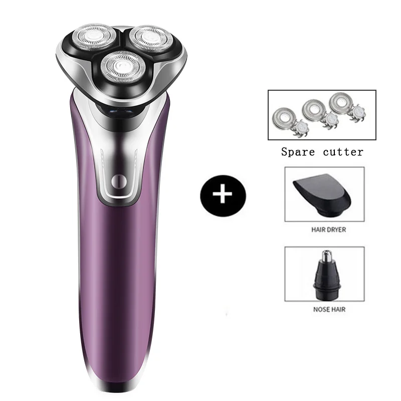 Purple 4 in 1 4D электробритва, Портативная usb зарядка, бритва, гель для душа, мужской триммер для бороды, трехголовая плавающая бритва, триммер для волос на лице - Цвет: Purple 4 in 1
