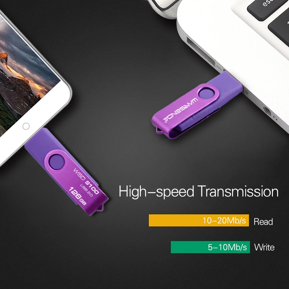 Флеш накопитель WANSENDA OTG USB флешка на 128 ГБ 64 8 16 32 256 флеш память для Android/планшетного