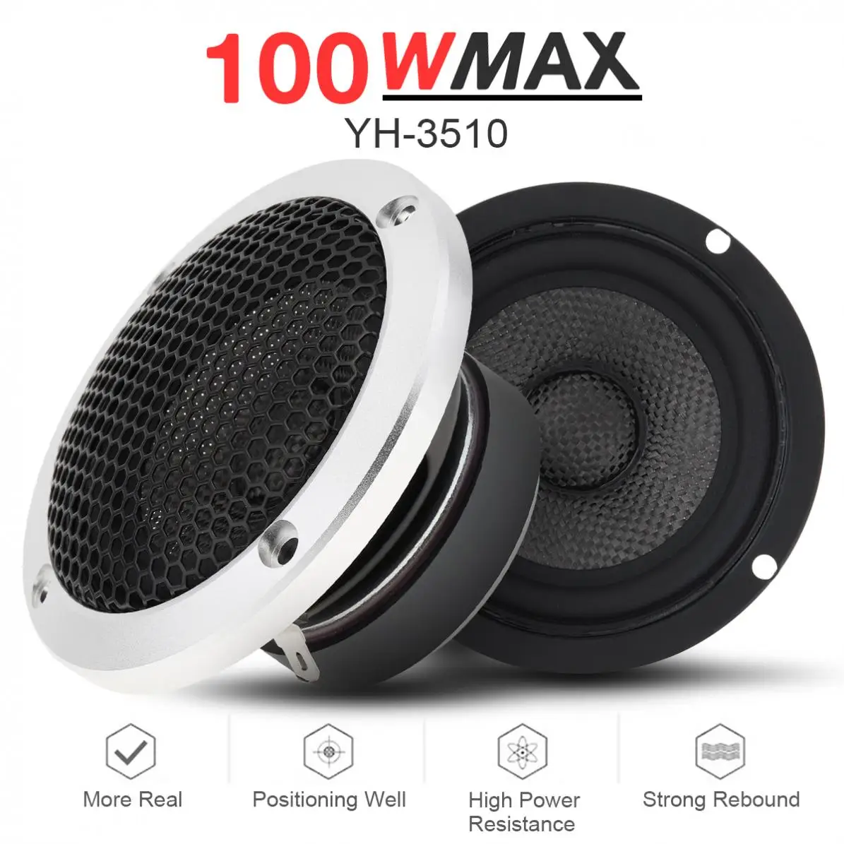 

2pcs 3.5 Inch Audio Sound Speaker Sets Pure Midrange Auto Three Frequency Modified Speakers Loudspeaker DIY Sound System