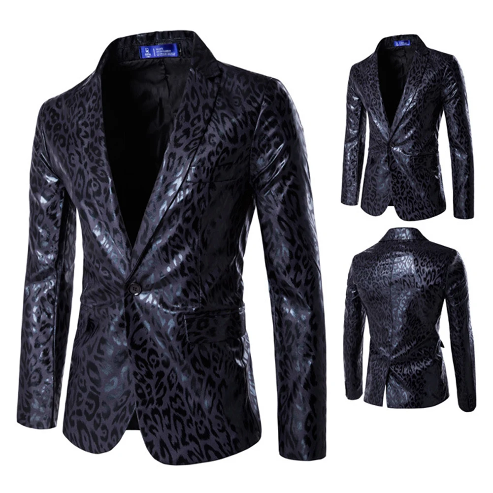 Повседневное с длинным рукавом Осень кнопка мода Slim Fit Леопардовый принт мягкое Мужское пальто