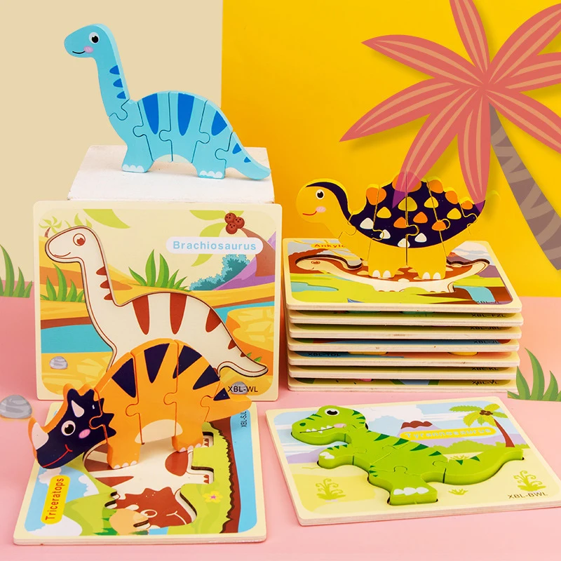 Dinosaur Serie Montessori Toys Wooden Puzzle Animals 3D Puzzles For Kids Educational Wooden Toys Montessori Puzzle Jigsaw electric car puzzle rail car toy car model toy urban scene construction diy jigsaw rail way space dinosaur