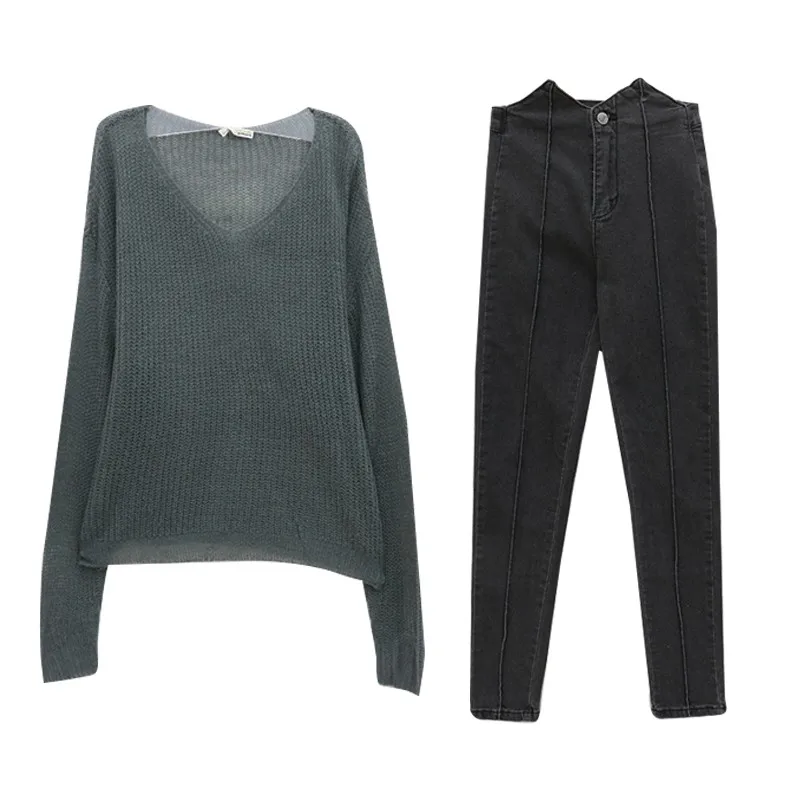 sweater Осенние дизайнерские новые корейские облегающие Женские джинсовые брюки-карандаш с высокой талией, повседневные женские брюки длиной до щиколотки, уличная одежда - Цвет: sweater