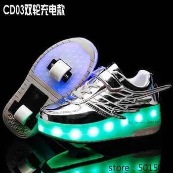 

GoldTwo Wheels Luminous Sneakers USB Charging Led Light Roller Skate Shoes for Children Kids Boys Girls Up