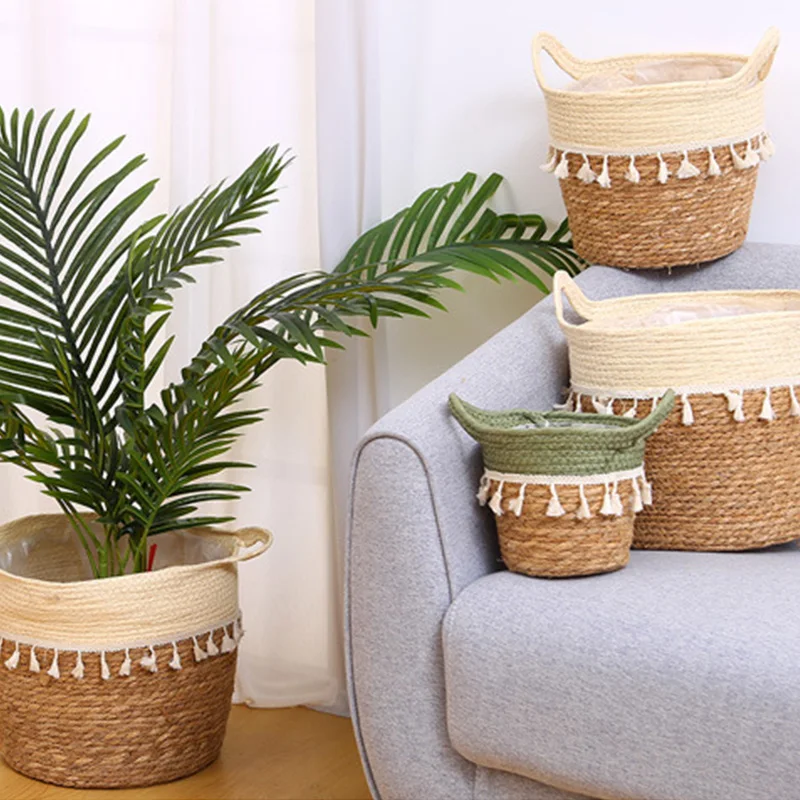 Hand Woven Straw Storage Basket Arcadian Vine Willow Organizer with