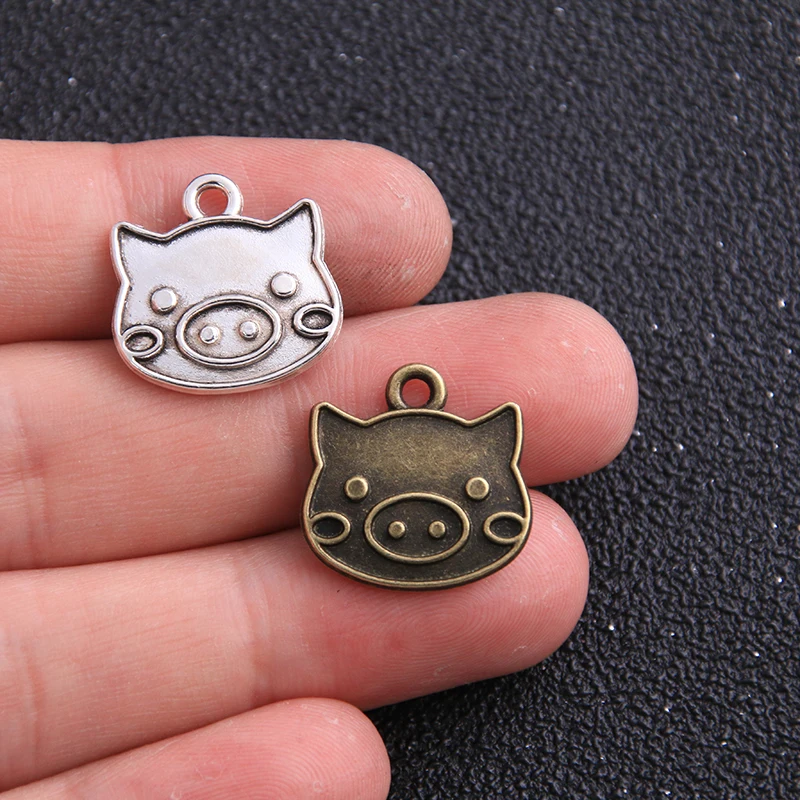 14PCS 18*18mm Metal Alloy 2020 New Two Color Lovely Pig Charms Animal Pendants For Jewelry Making DIY Handmade Craft