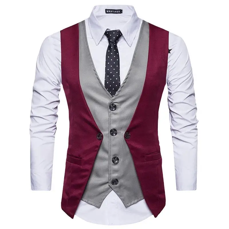 

OEING Men Retro Waistcoat Plaid Slim Fit Formal Wool Blend Herringbone Suit Vest New