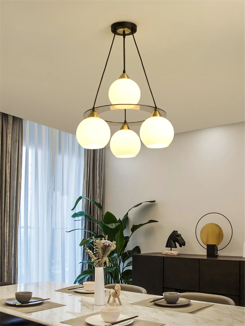 

Simple Modern White Glass Ball Pendant Lights E27 Led Lamp Round Dining Room Living Room Bar Bedroom Hanging Lights Lighting