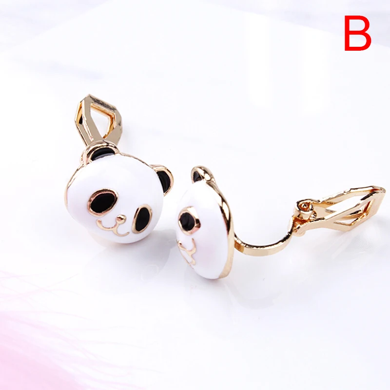 B Модные милые серьги-клипсы в Корейском стиле с мультяшной пандой, серьги-клипсы для ушей, женские вечерние ювелирные изделия - Окраска металла: B