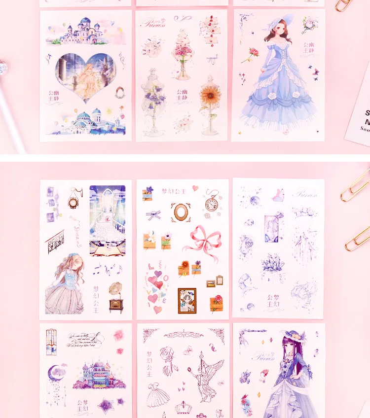6 листов Kawaii наклейки с картинками принцесс милые канцелярские наклейки s декор наклейки для детей DIY Скрапбукинг дневник принадлежности для альбома