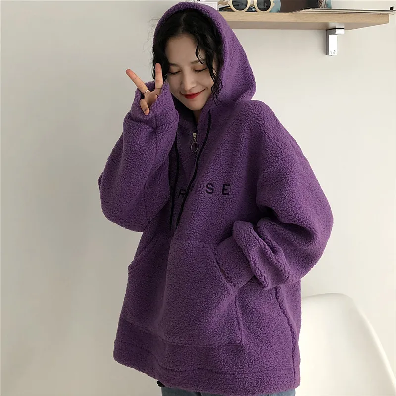 Price+ 5 Photo Shoot Net Price! 3059# Autumn And Winter New Style Korean-style Loose-Fit Laziness Faux Lambswool Hooded