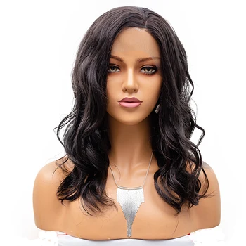 

RONGDUOYI Dark Brown Bob Wave Lace Front Wigs for Women Daily Wear Short Wavy Synthetic Wig with Side Part Glueless Heat Fiber