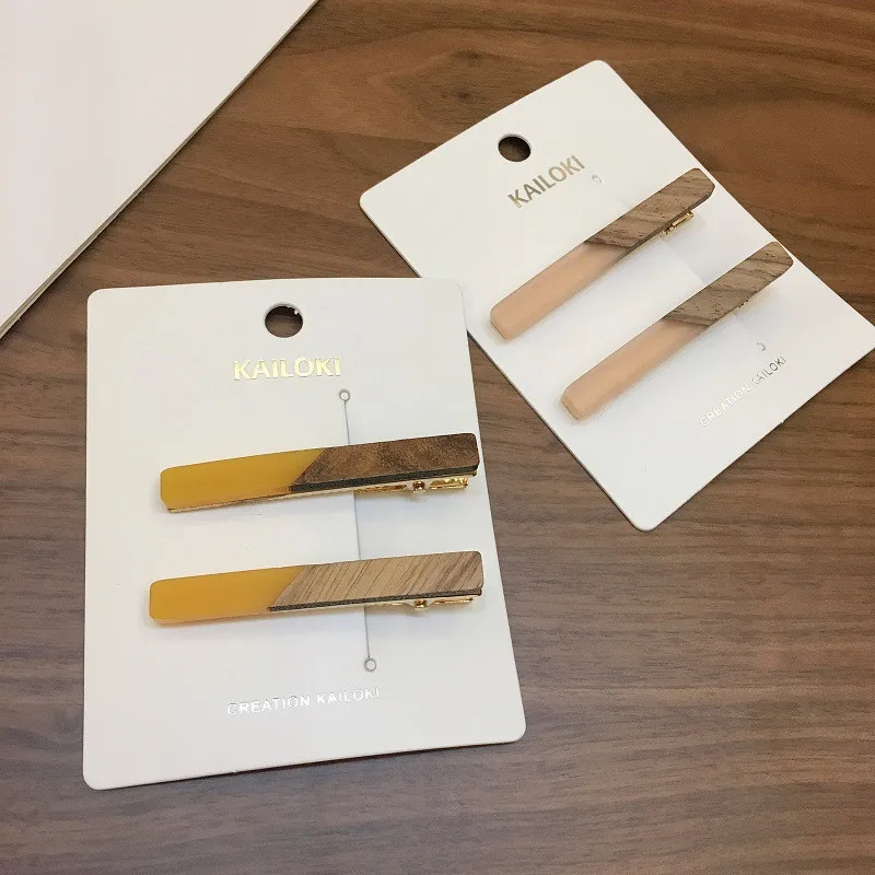 Candy Color Patchwork Geometric Wood Acrylic Hair Clips Women Girls Hollow Duckbill Clip Barrettes Hair Accessories