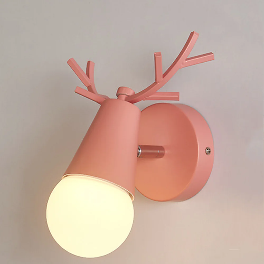 Loft Antique Iron Simple Antlers Wall Lamp Retro For Bathroom Bedroom Decor - Цвет: Pink