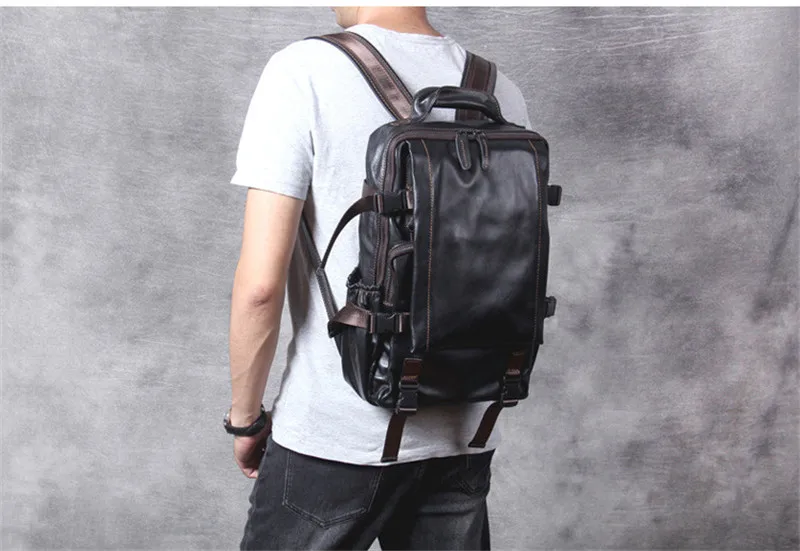 PNDME Повседневный простой мужской черный рюкзак из натуральной кожи, модный дизайнерский рюкзак с защитой от кражи из воловьей кожи для путешествий, роскошный рюкзак для ноутбука