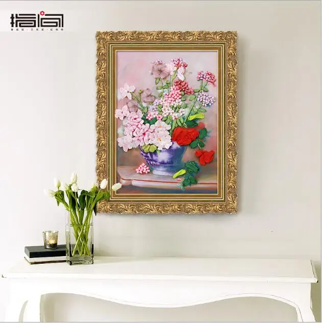 A 50X60cm Flowery fragrance Ribbon embroidery kit needlework craft sew supply DIY Handmade Embroidery - Цвет: A