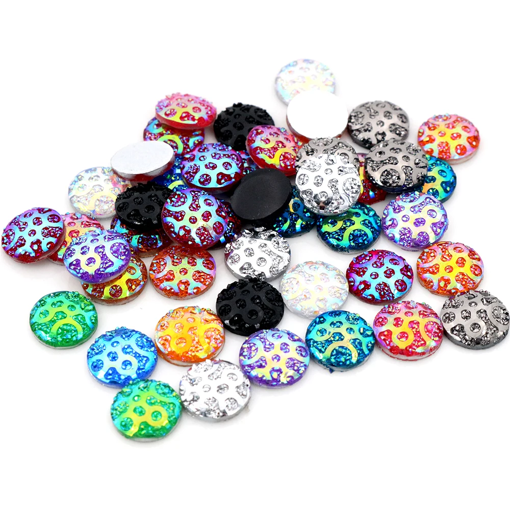 New New! 40pcs/Lot 12mm Mix AB Colors Flat back Resin Constellation Cluster Cabochons Fit Cameo Base Cabochons-V3-09 | Украшения и