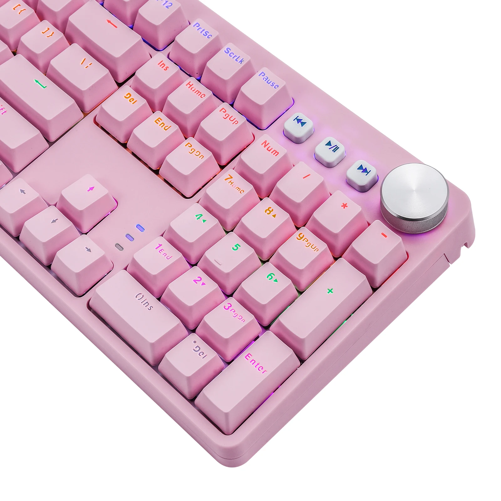 HUO JI BT-855 Mechanical Gaming Keyboard LED Backlit USB Wired with Outemu Switches Multi-Media Keys 108 Keys No Conflict Pink