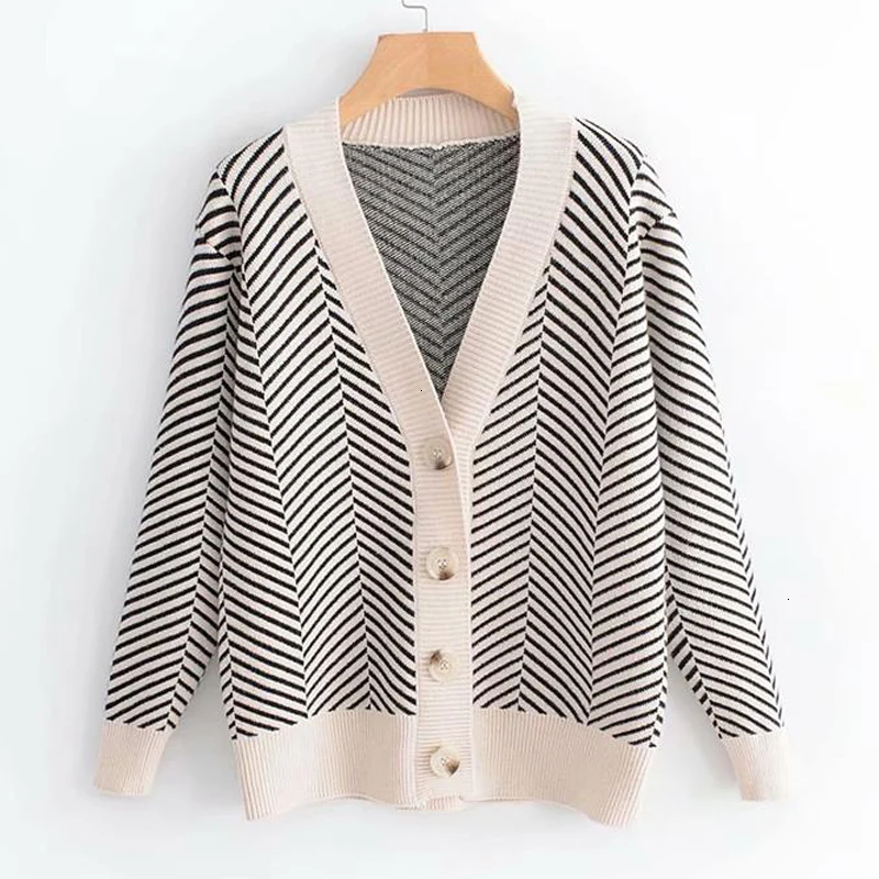 TVVOVVIN autumn women's new sweater Korean version of the loose striped sweater cardigan long-sleeved V-neck X728