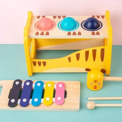 Montessori perfuração de madeira xilofone soando brinquedos batendo jogos redonda bola de corrida caindo habilidades hands on das crianças