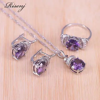 

Risenj Turkey Style Many Colors Top Zircon & Crystal Silver Color Costume Jewelry Set Hoop Earrings Necklace Ring Pendant Set