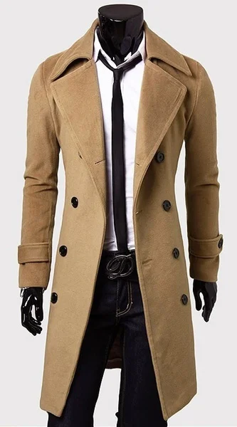 Fashion Winter Autumn Men Trench Coat Long Slim Fit Overcoat Jacket Wind Coats Fashion Outerwear Tops Men wool Coat