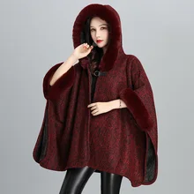 

2021 New Imitation Pu European and American Wraps Coat Women's Shawl Scarf Imitate Rex Rabbit Fur Mid-length Hot Hooded