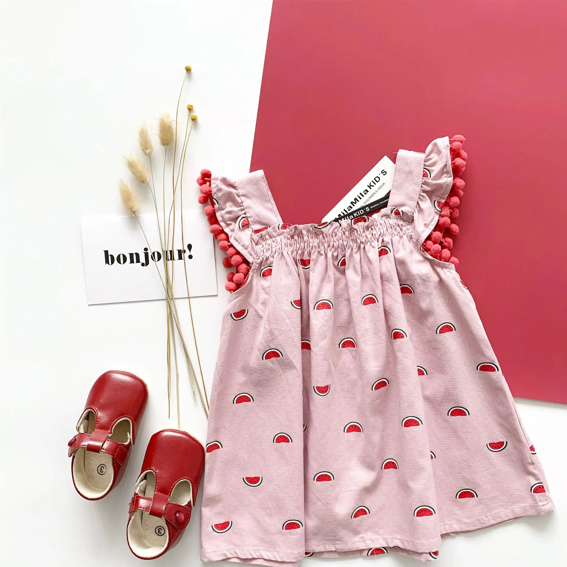 

Tonytaobaby Summer New Baby Girl's Pink Watermelon Girl's Lovely Dress Kids Dresses for Girls