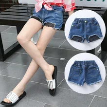 Детская одежда в Корейском стиле; Новинка года; Детские универсальные эластичные джинсовые шорты в клетку для больших мальчиков и девочек