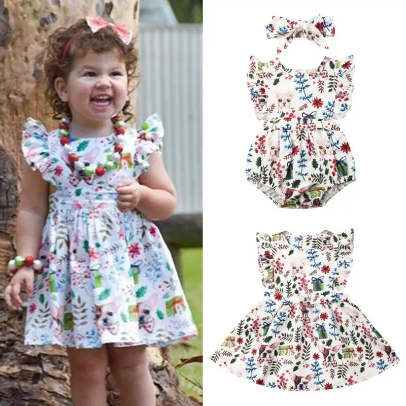 

AU Christmas Clothes Infant Baby Girl Clothes Sister Matching Clothes Ruffle Romper Dress Outfit 0-4T