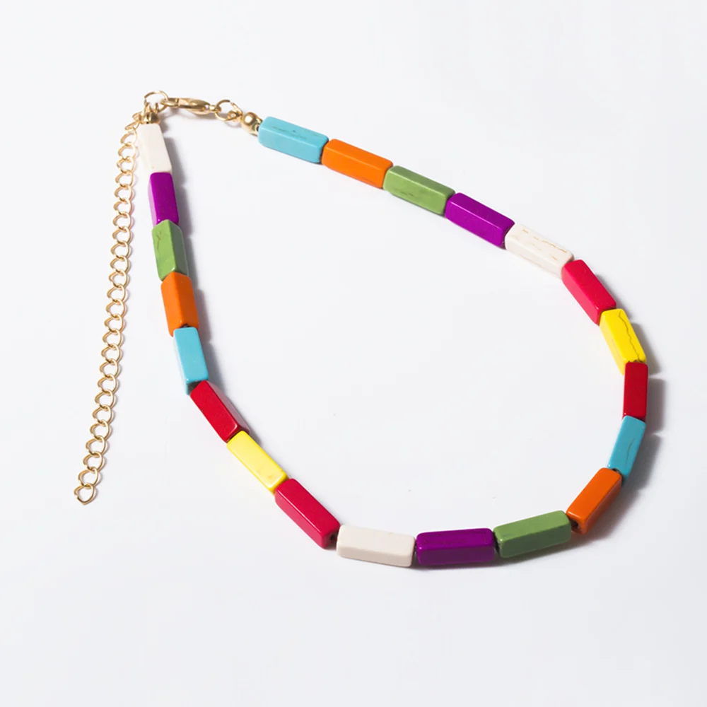 IngeSight.Z Simple Minimalist Colorful Stone Choker Necklace Collar Statement Geometric Short Clavicle Chain for Women Jewelry