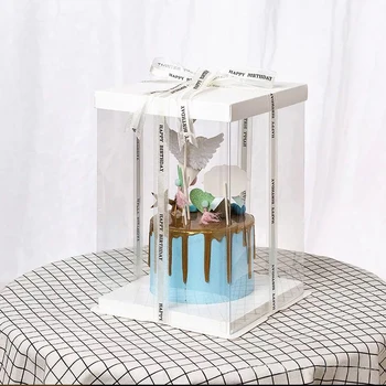 

Square Cake Box Clear Gift box packaging Transparent Tårtask Flower Box DIY Wedding Gift Boxs Dustproof Exhibition Storage Box