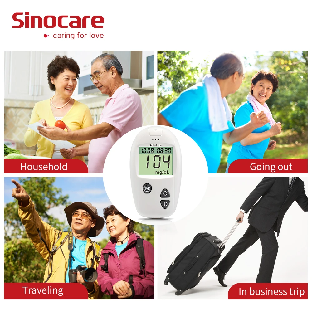 Безопасный глюкометр Sinocare Accu и 50/100 отдельных тест полосок ланцеты бытовой