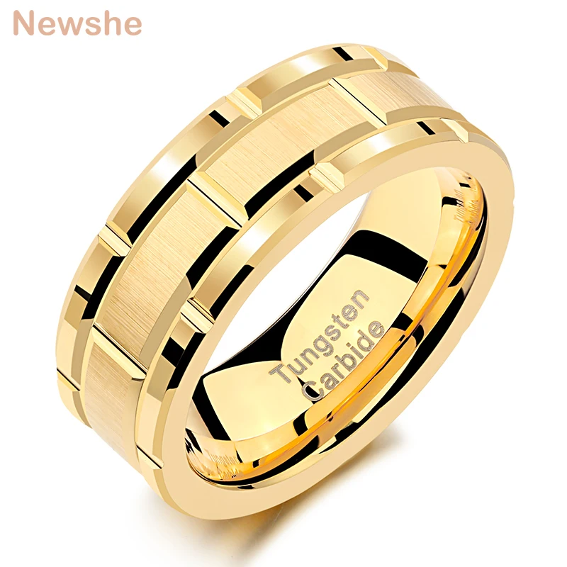 Tungsten Carbide Ring Men's Wedding Band Gold Color  Size 7-13 