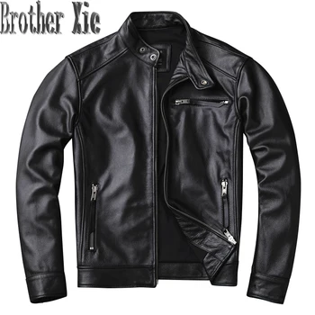 

Mens Leather Jacket Cowhide Real Genuine Leather Jacket Men Clothes Biker Motorcycle Leather Coat deri ceket KJ4114
