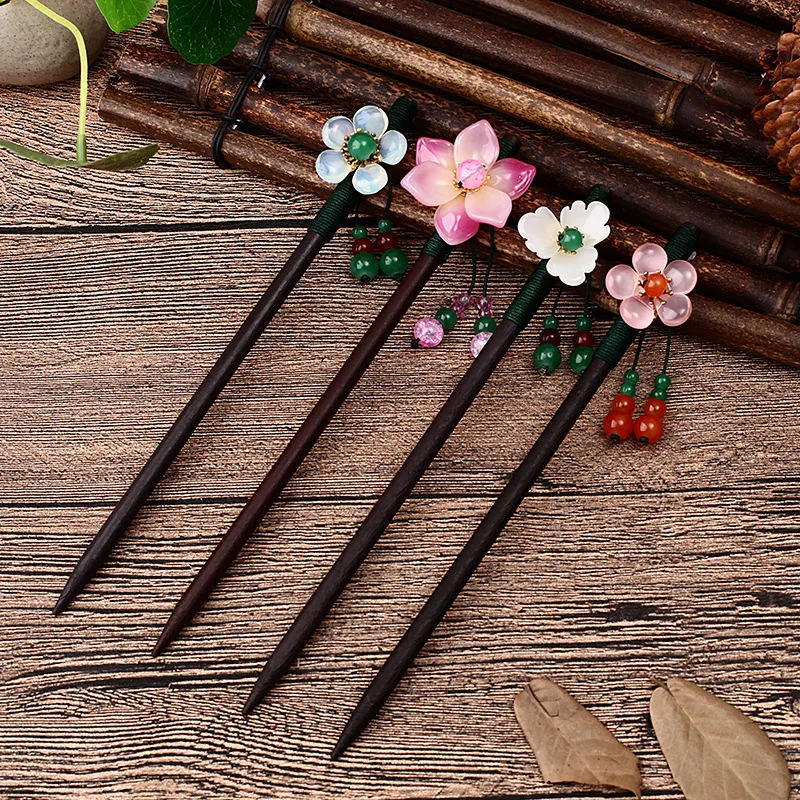 Hair Stick Jewelry Accessories Handmade Luxury Flower Hairpins Hair Sticks Vintage Wood Chinese Hair Stick Pins For Women Ornaments Head Jewelry