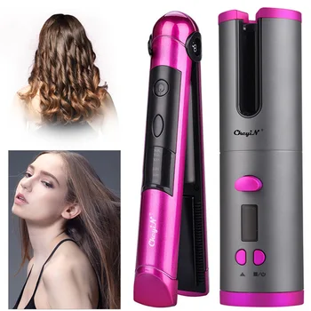 

Cordless Hair Curler Automatic Curling iron Ceramic USB Rechargeable Hair Straightener Flat Irons Portable LED Hair Styling Tool