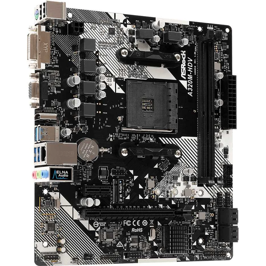 Материнская плата Asrock A320M-HDV R4.0 Soc-AM4 AMD A320 2xDDR4 mATX AC'97 8ch(7,1) GbLAN RAID+ VGA+ D